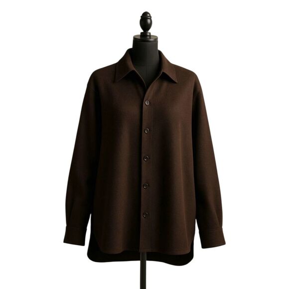 Eskandar Boxy Oversized Baby Camel Jacket/Shirt In Dark Espresso - Picture 1 of 9